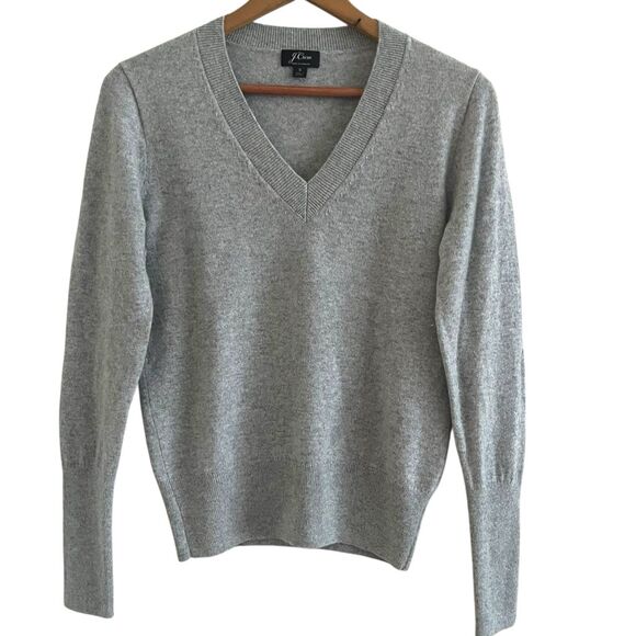 J Crew 100% Cashmere Fitted Sweater S Gray V Neck Heritage Preppy Quiet Luxury - Picture 1 of 9